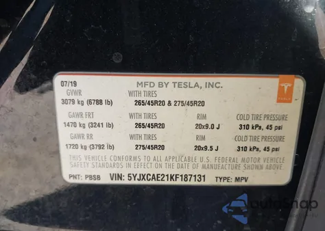 2019 Tesla Model X 100D/75D/Long Range from USA, damaged, VIN 5YJXCAE21KF187131